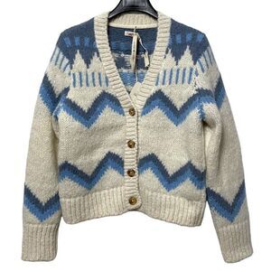 NWT FAHERTY Icelyn Alpaca Fairisle Cardigan in Frosty Fairisle M